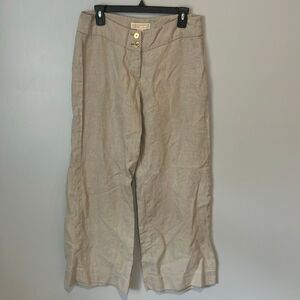 Michael Kors 100% Linen Oatmeal Wide Leg Mid Rise Pants Size 8 #771